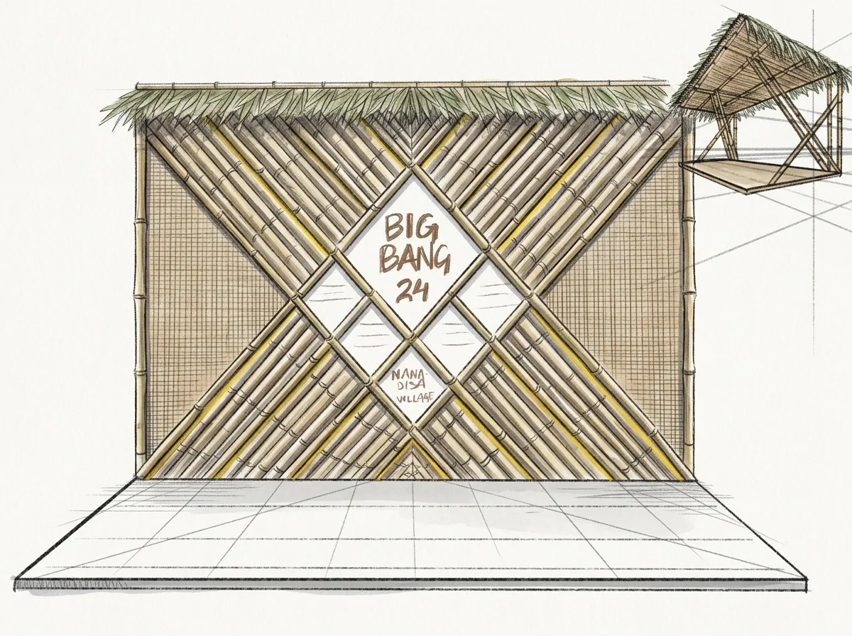 Design sketch of the bamboo main stage backdrop